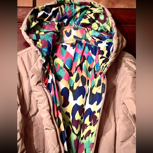 NEW double-sided OVERSIZED leopard print gold beige quilted hooded coat - Picture 6 of 15